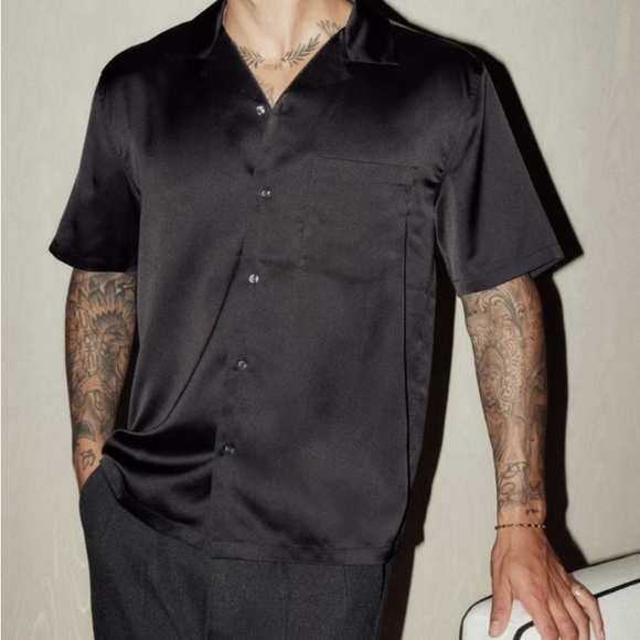Satin black camp collar shirt - medium - Abercrombie - Picture 7 of 7